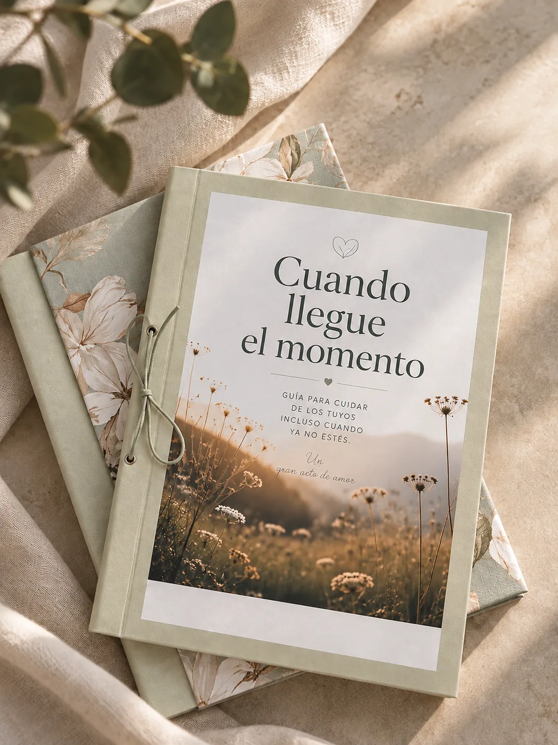 Guía Serenaya Cuando llegue el momento, con tapas en tela verde salvia y flores